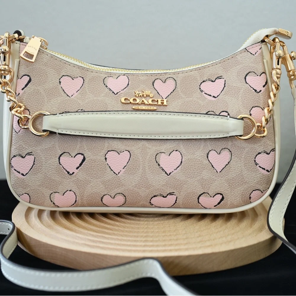 Coach Tan and Pink Heart Shoulder Bag - Picture 4 of 6